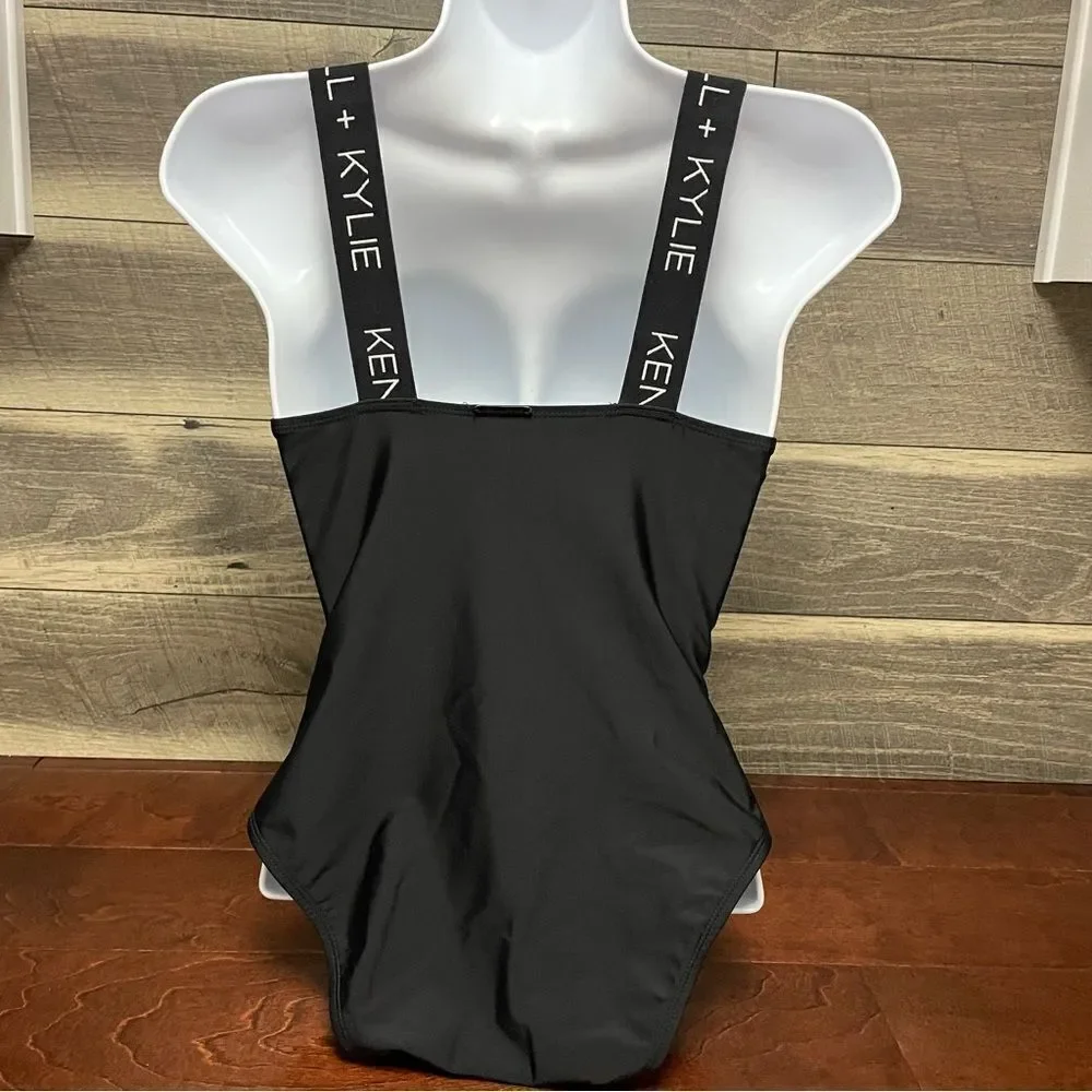 Kendall & Kylie One-Piece Swimsuit Black With Logo Brand on White Band Straps M